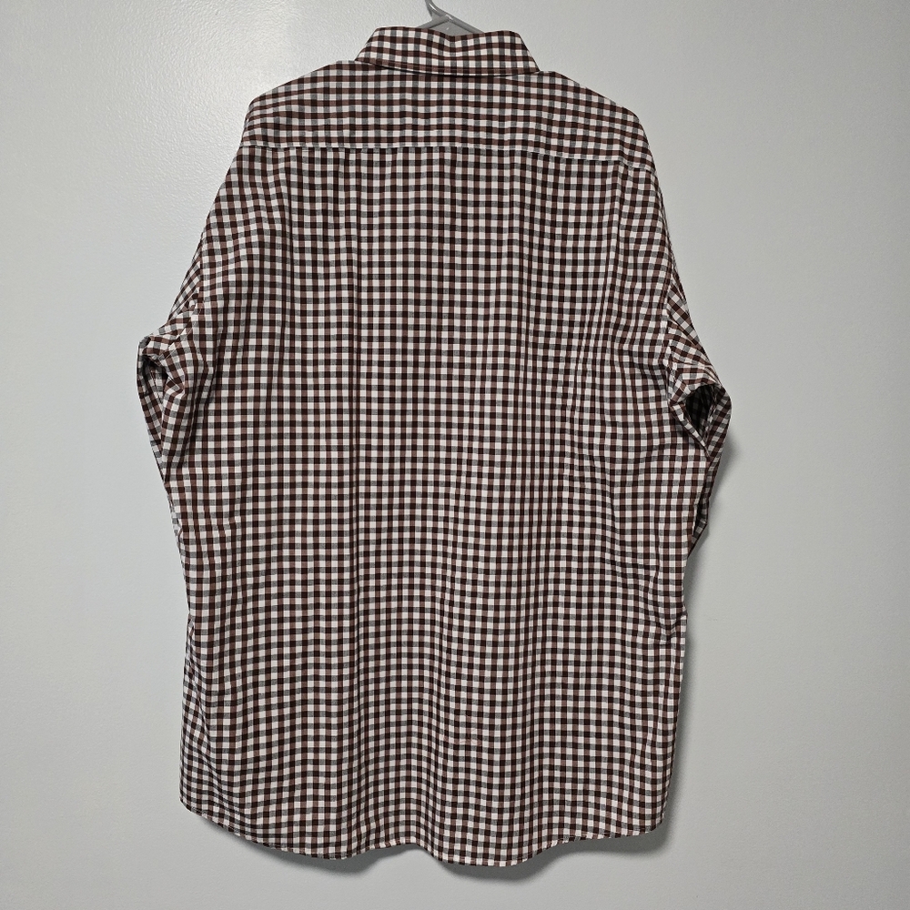 Men's Linea Uomo Gingham Stretch Button Down Shirt Brown Gray Long Sleeve 2XLT - Picture 3 of 10